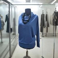 Jesienna bluzka KIMONO ze ściągaczami i z golfem - niebieska